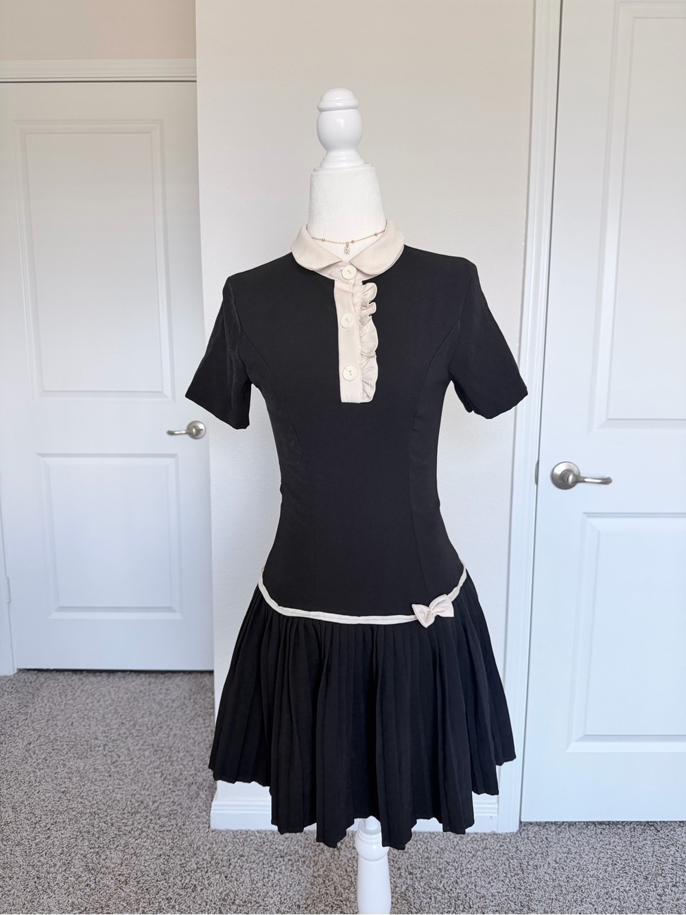Black & White Bow Trim Mini Dress Coquette Preppy